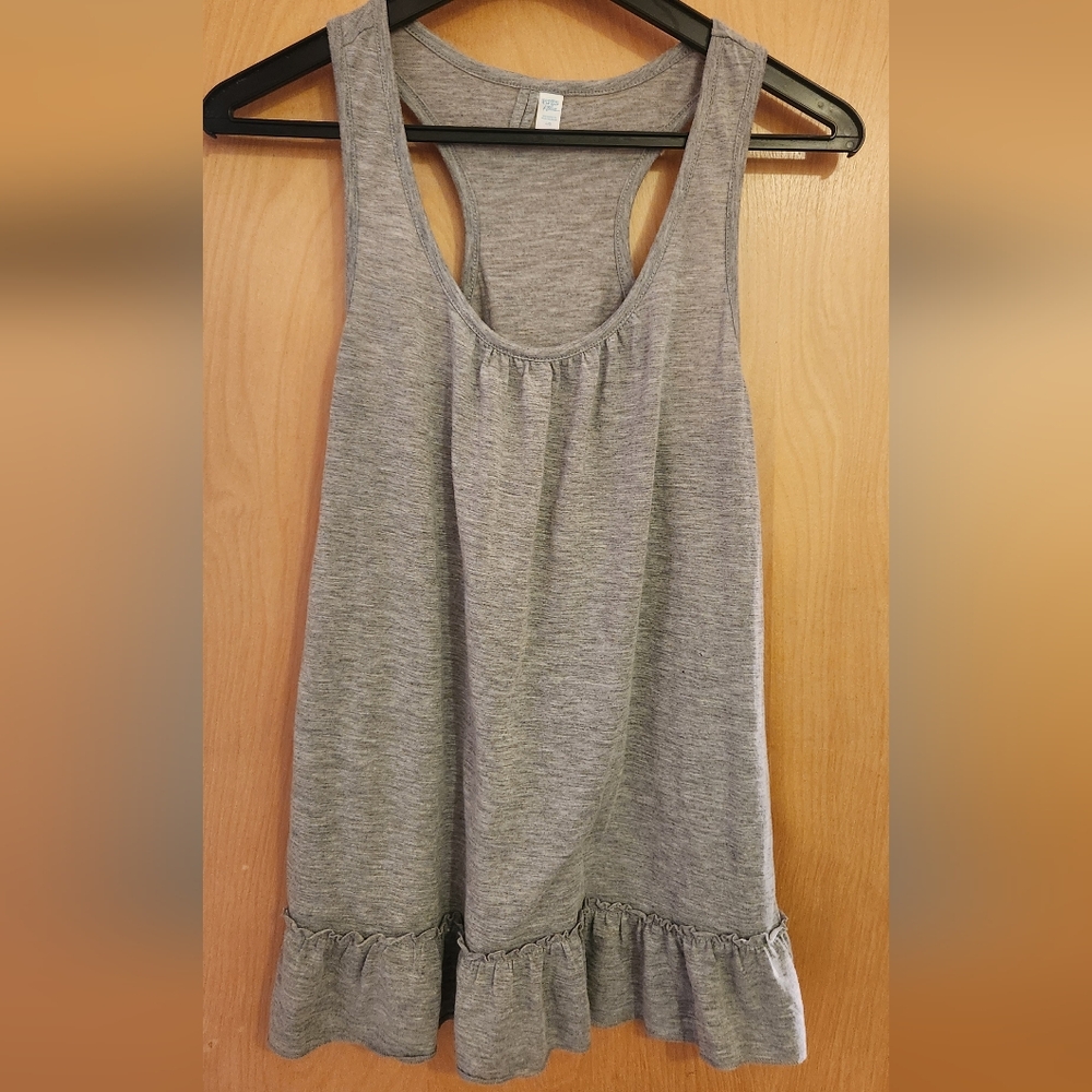 Grey W's Jersey Racer Back Tank Long Ruffle Large NWOT